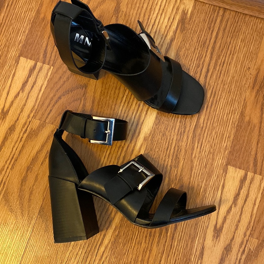Black Buckle Open Toe Heels